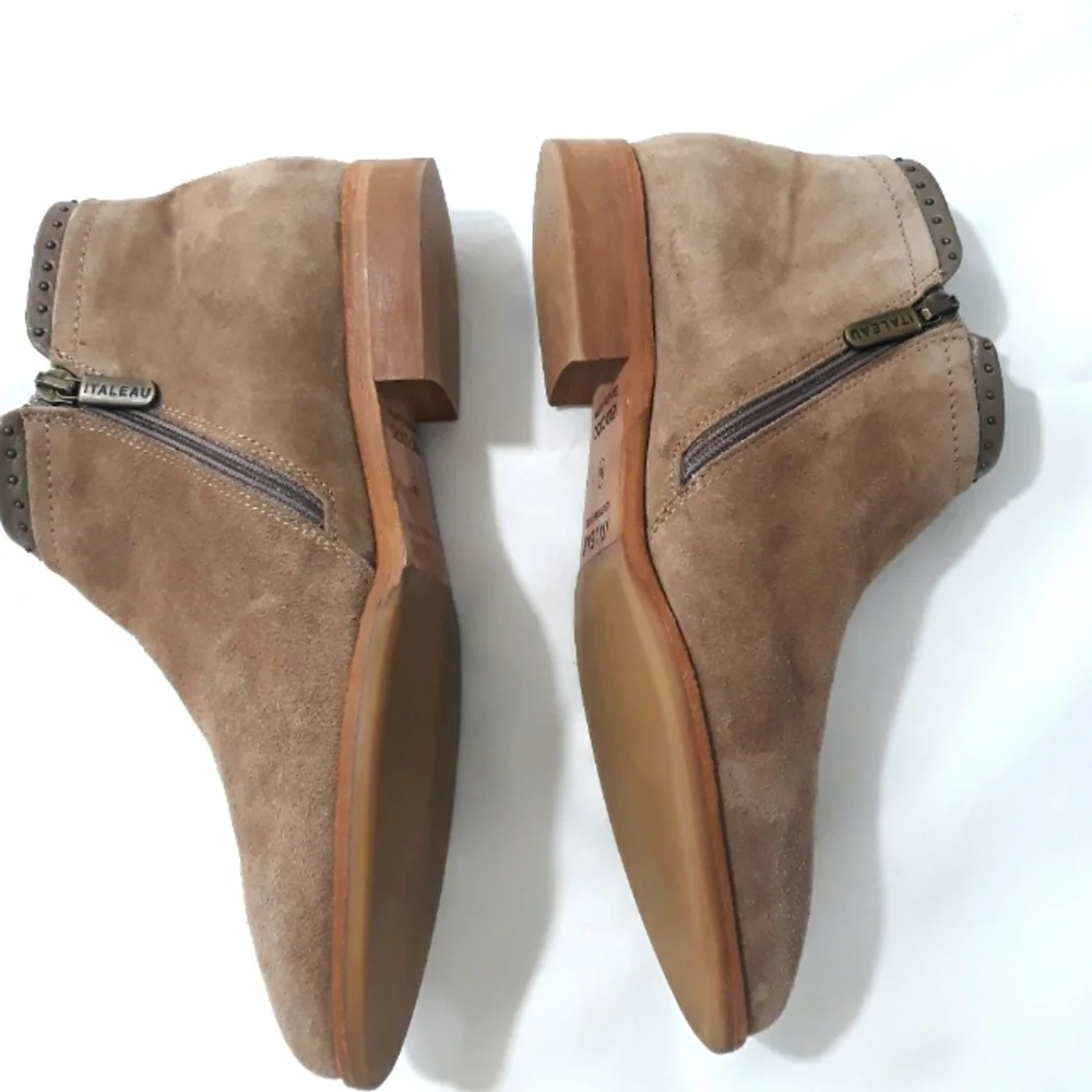 Italeau Handmade in Italy Leather Suede Tan Ankle Zipper Boots Size 36 /6 USA